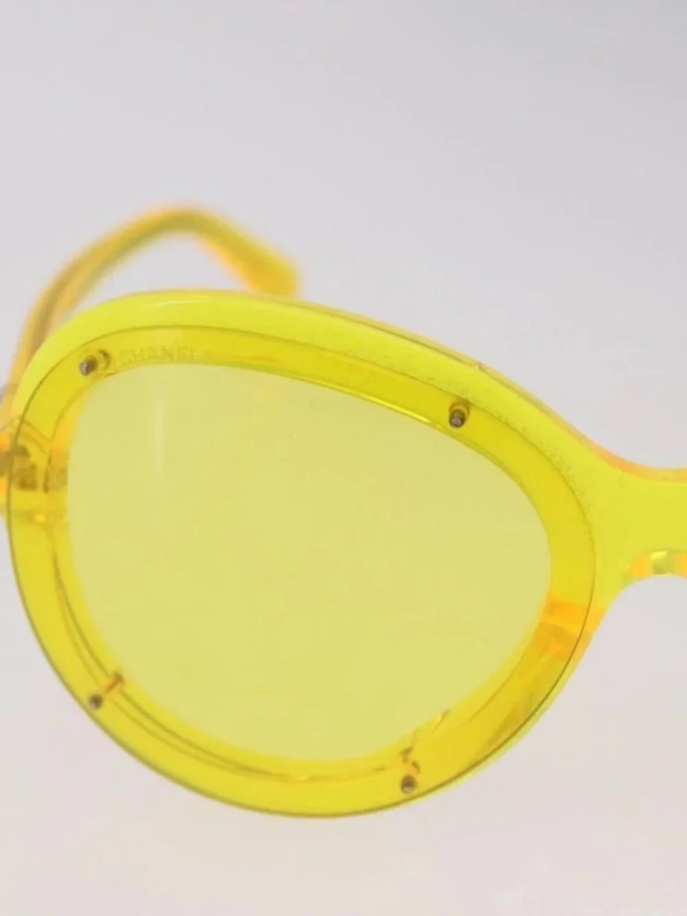 CHANEL Sunglasses Plastic Yellow CC Auth 184281M